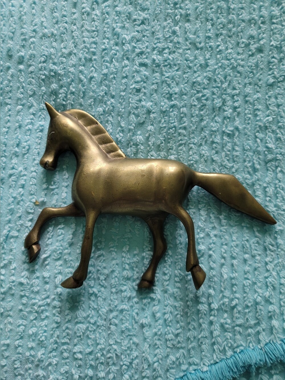 Brass Horse Figurine - Patina Brass Tone